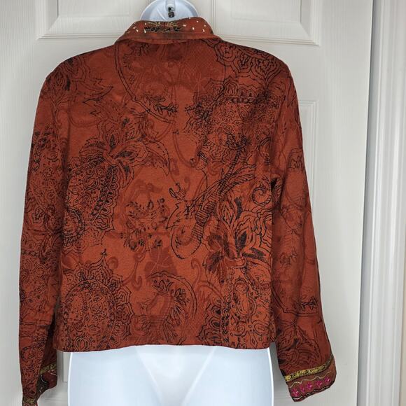 Chico's Open Front Embroidered Cotton Jacket Size Small - Picture 2 of 7